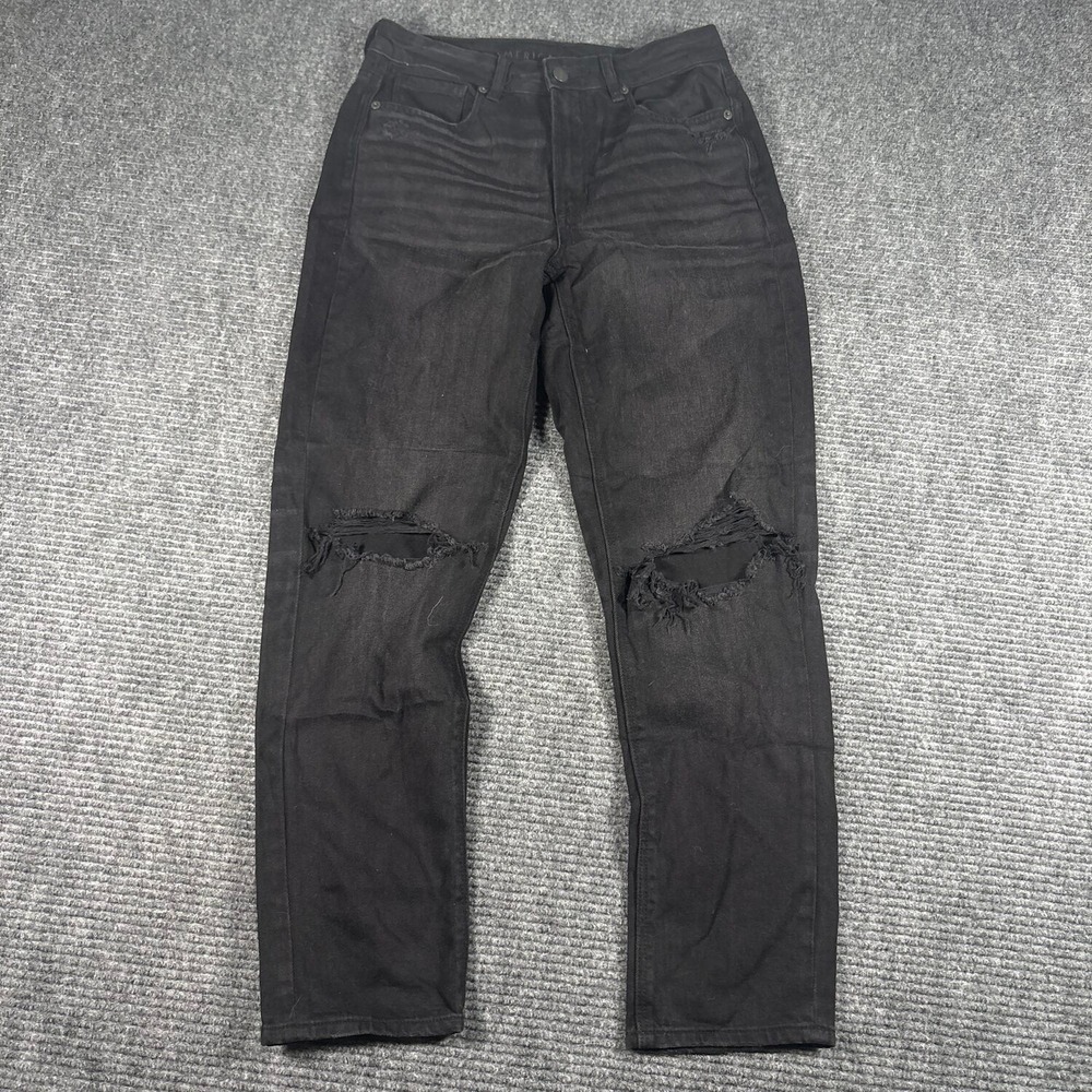 American Eagle Mom Jean Womens 6 Black Excellent Ripped High Waisted Tapered